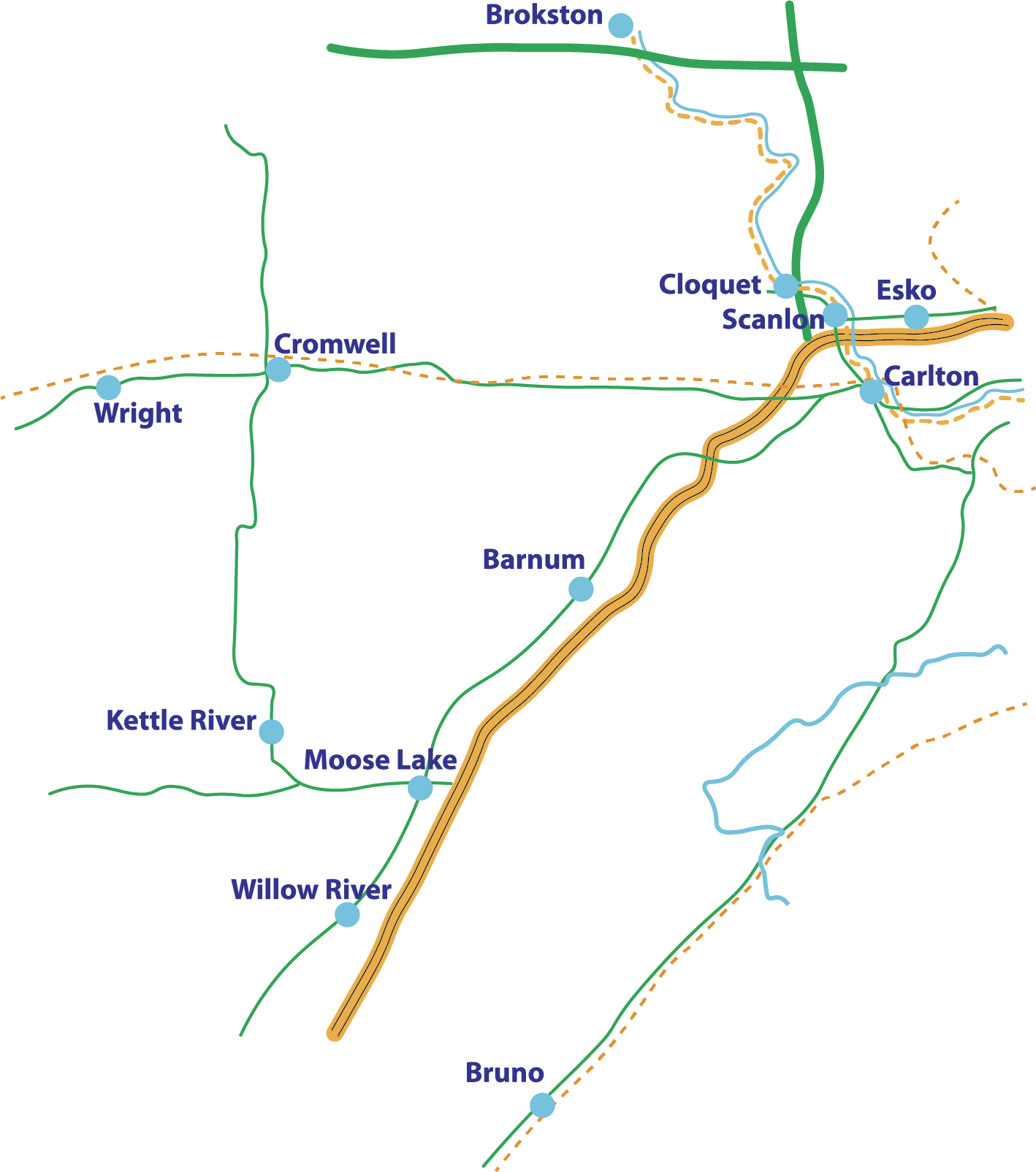 Map highlighting Cloquet, Minnesota and surrounding communities served by We The People Cloquet Area Indivisible